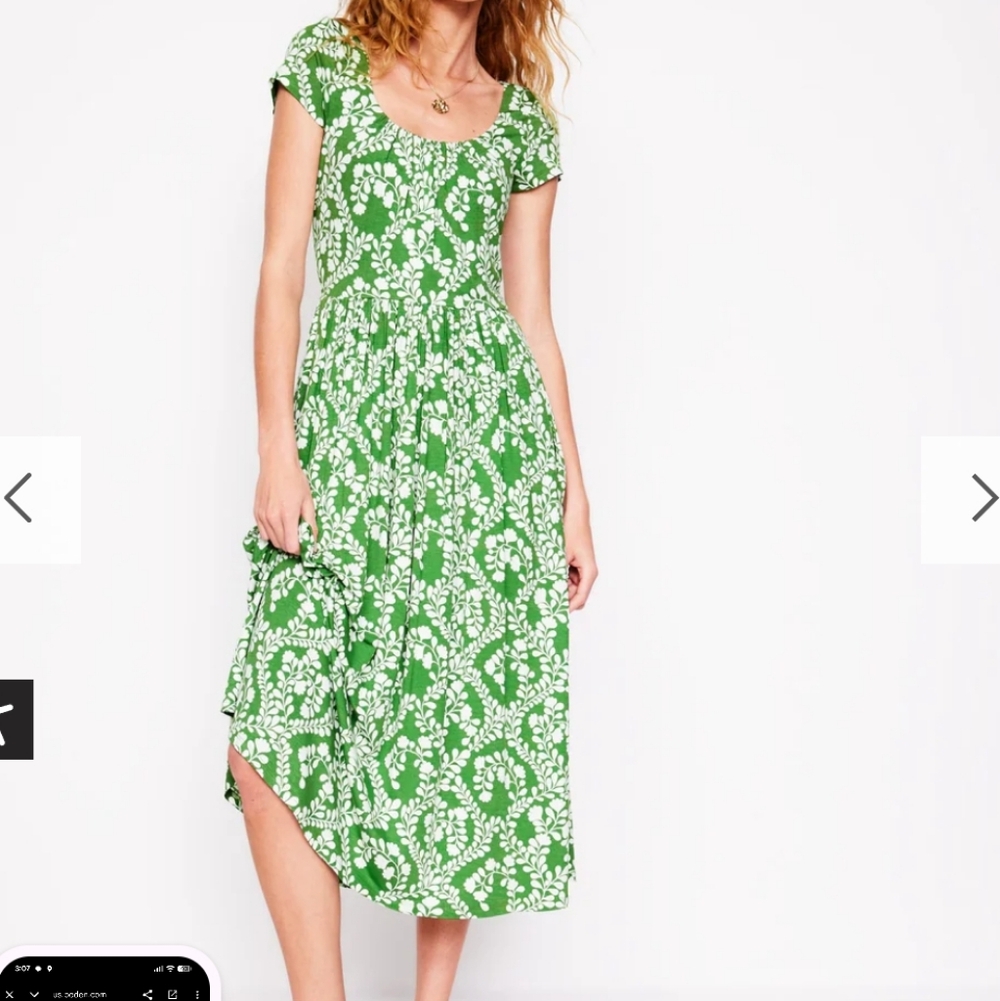 Boden Green and White Floral Midi Dress - Picture 9 of 9